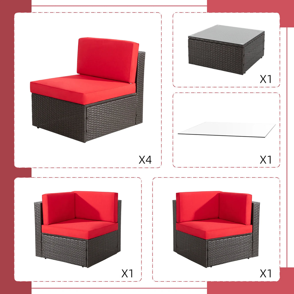 6 Pieces All-Weather PE Rattan Wicker Patio Sofa Set Z55043