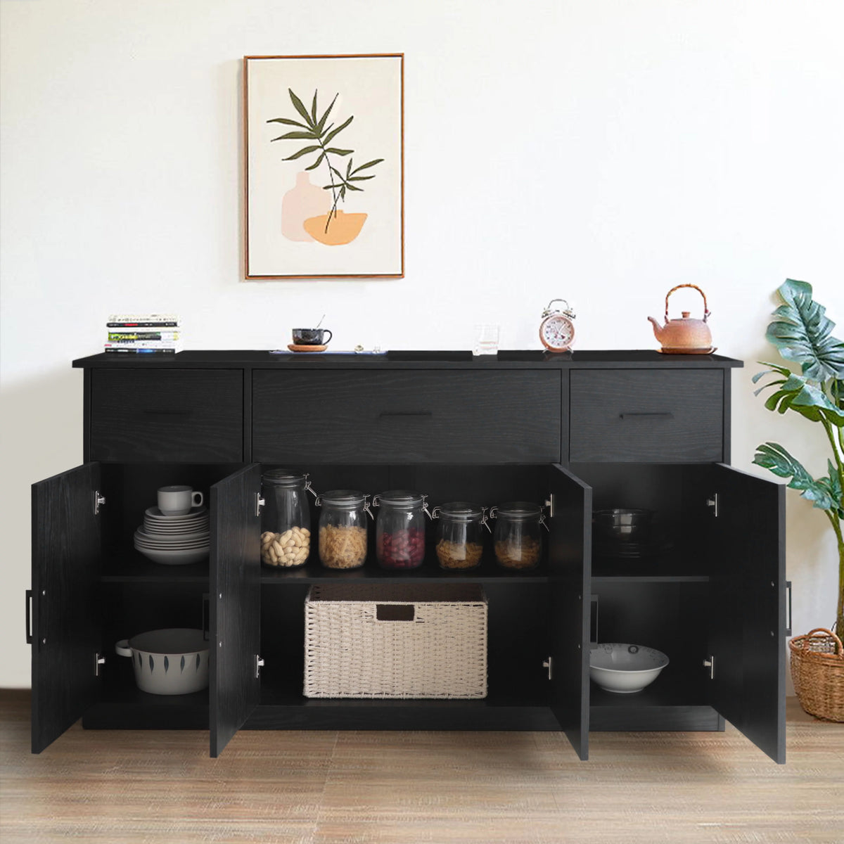 Black Sideboard Buffet Cabinet with 3 Drawers S38449