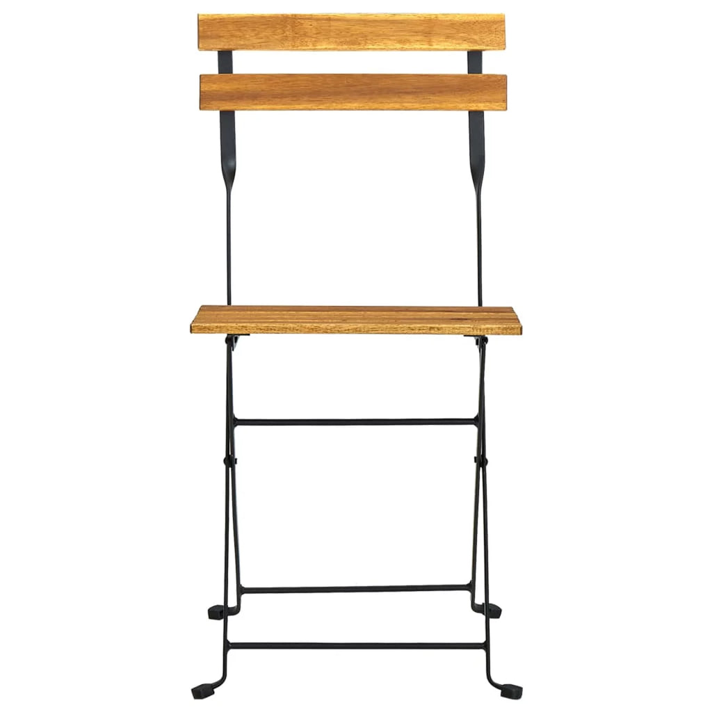3 Piece Folding Bistro Set Acacia Wood Tabletop Steel Frame V57122