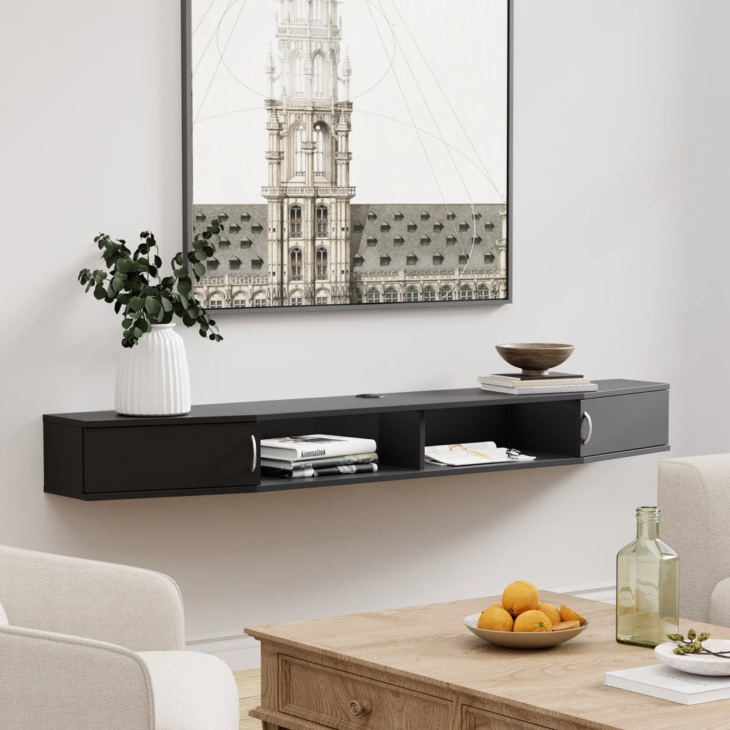Black Wood Floating TV Stand F2015