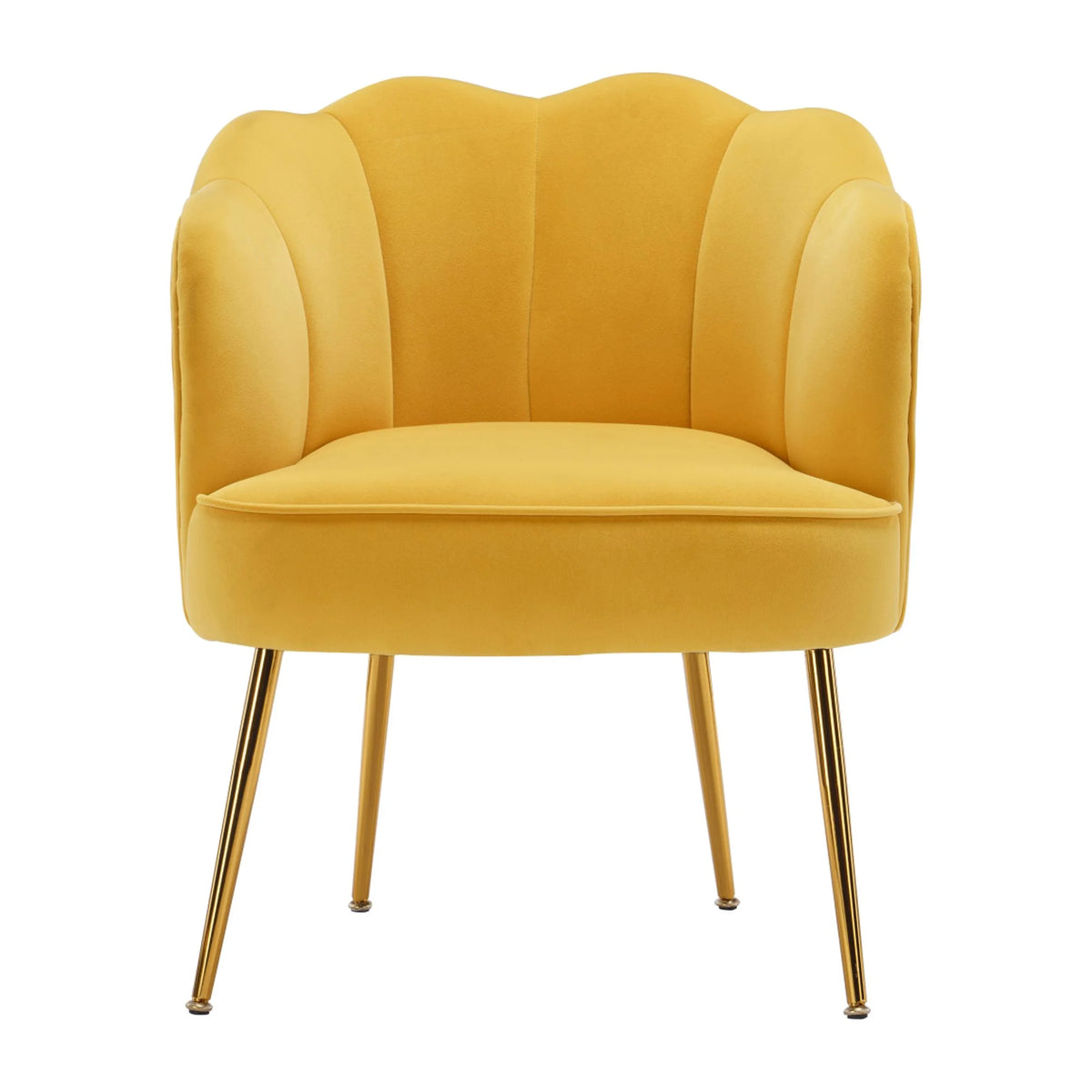 Yellow Velvet Shell Shape Armchair with Gold Legs O321063