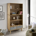 Brown and Gray Solid Wood Pine Bookcase with 2 Drawers X687