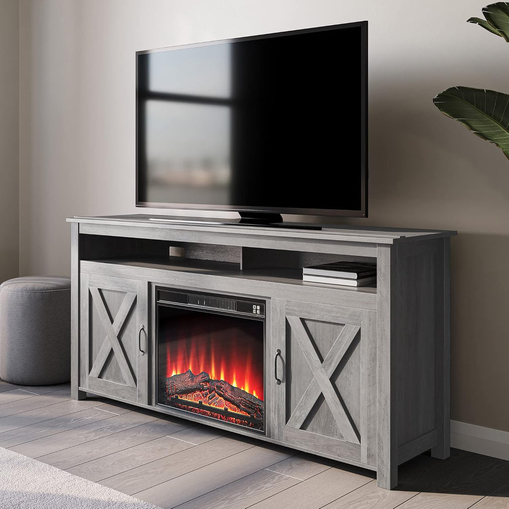Wood Electric Fireplace TV Stand with Shelves and Cabinets T9126