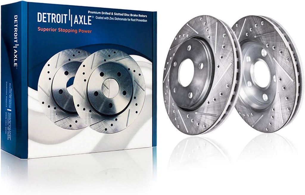Front Rear Drilled & Slotted Brake Rotors Ceramic Pads with Hardware Q322109