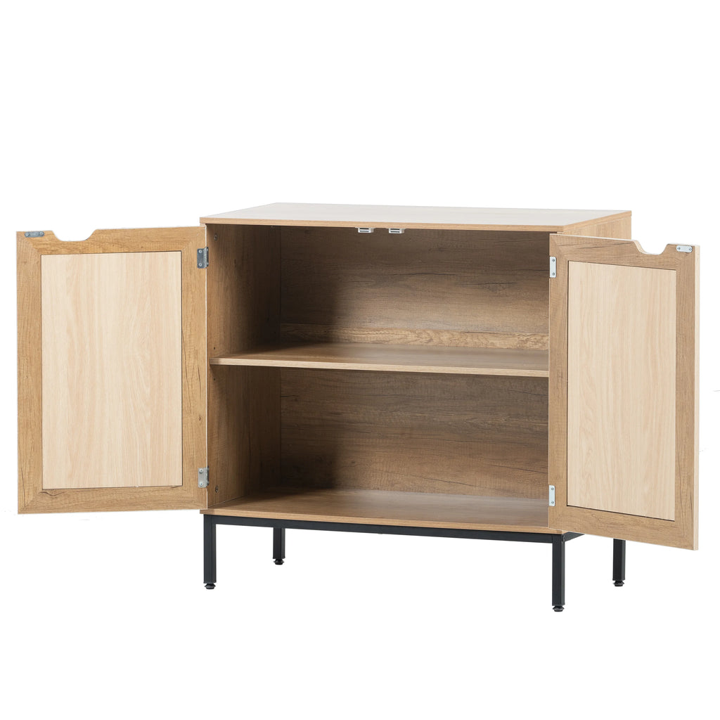 Rustic Accent Storage Cabinet with 2 Rattan Doors S3627