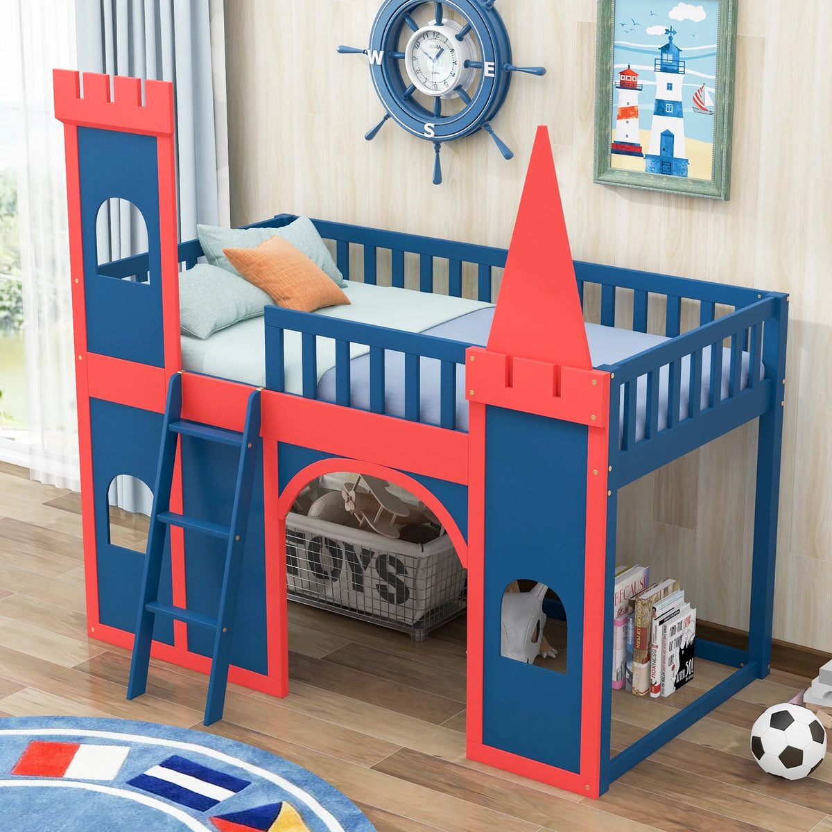 Twin Size Castle Shaped Loft Bed with Underbed Storage S421