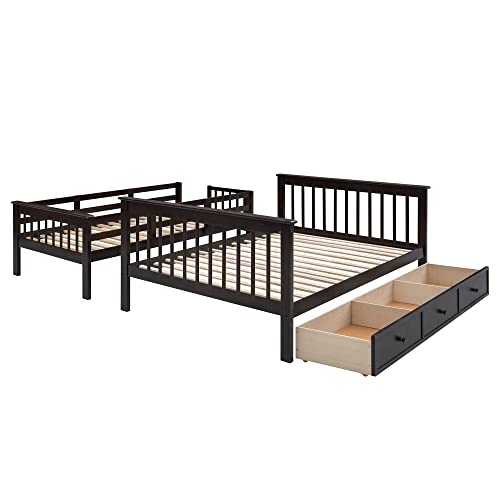 White Twin Over Twin Wood Bunk Bed with Trundle Q80630