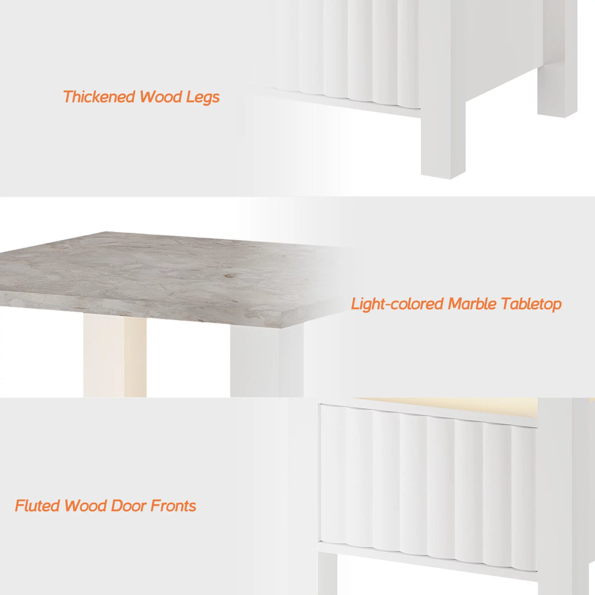 White LED End Table with Door and Open Storage N52689