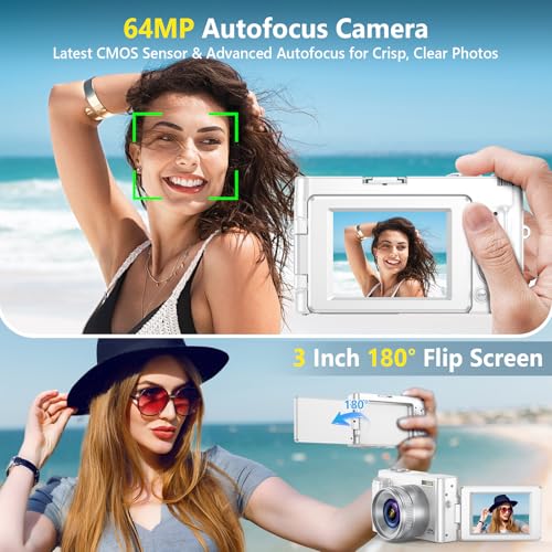 4K 64MP Compact Digital Camera with 32GB Card, 2 Batteries, Black K6762