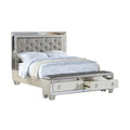 King Bed with Storage Footboard Silver Faux Leather Tufted Upholstery W3657