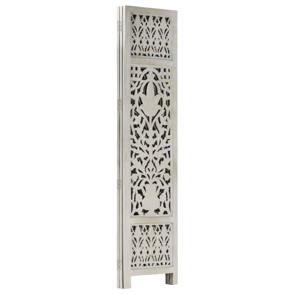 Hand Carved 3-Panel Gray Solid Mango Wood Room Divider O931578