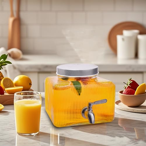 1 Gallon Glass Drink Dispenser with Stand, 2 Pack Z198342