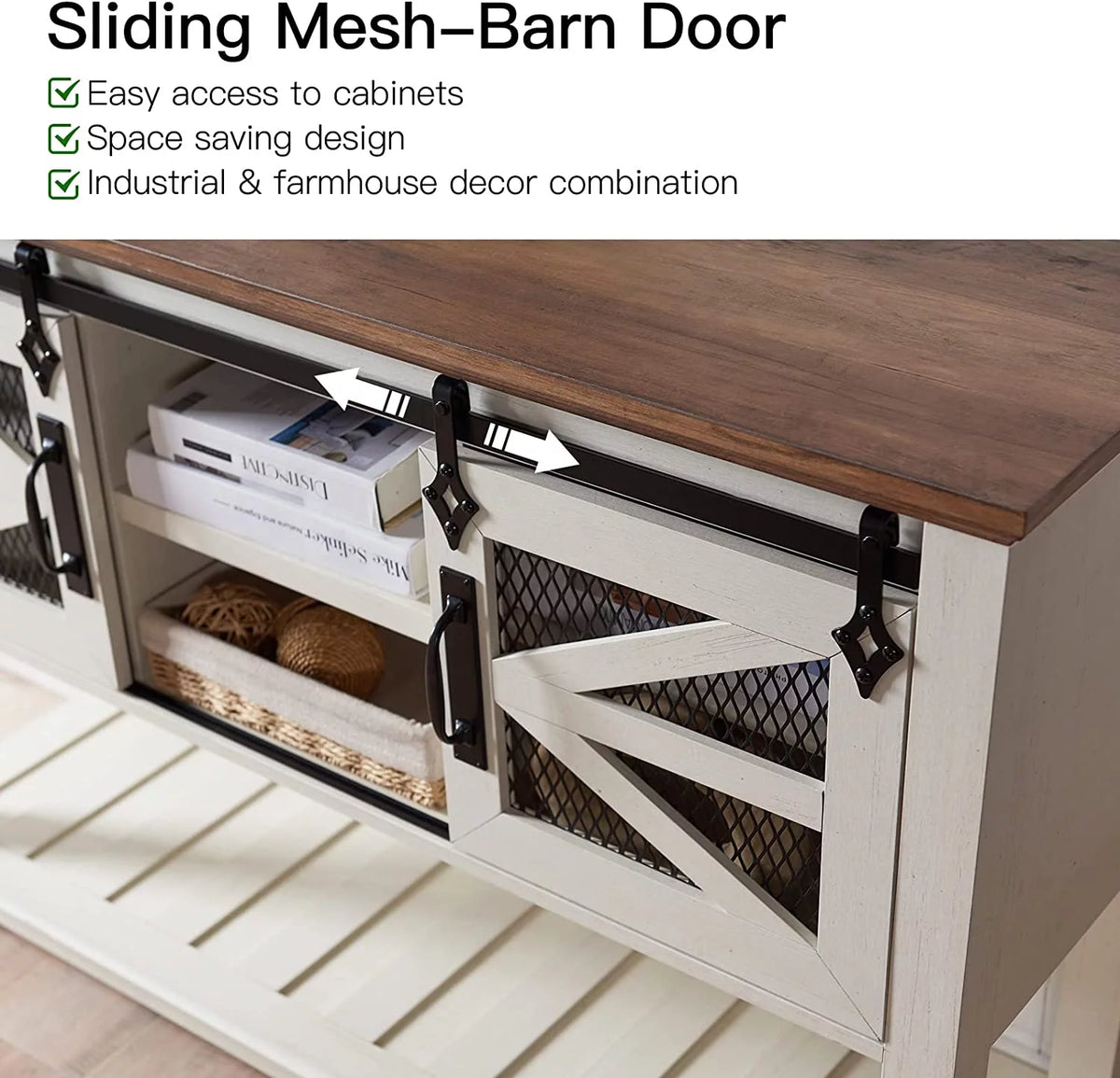 Antique White Wood and Metal Console Table with Storage M224345
