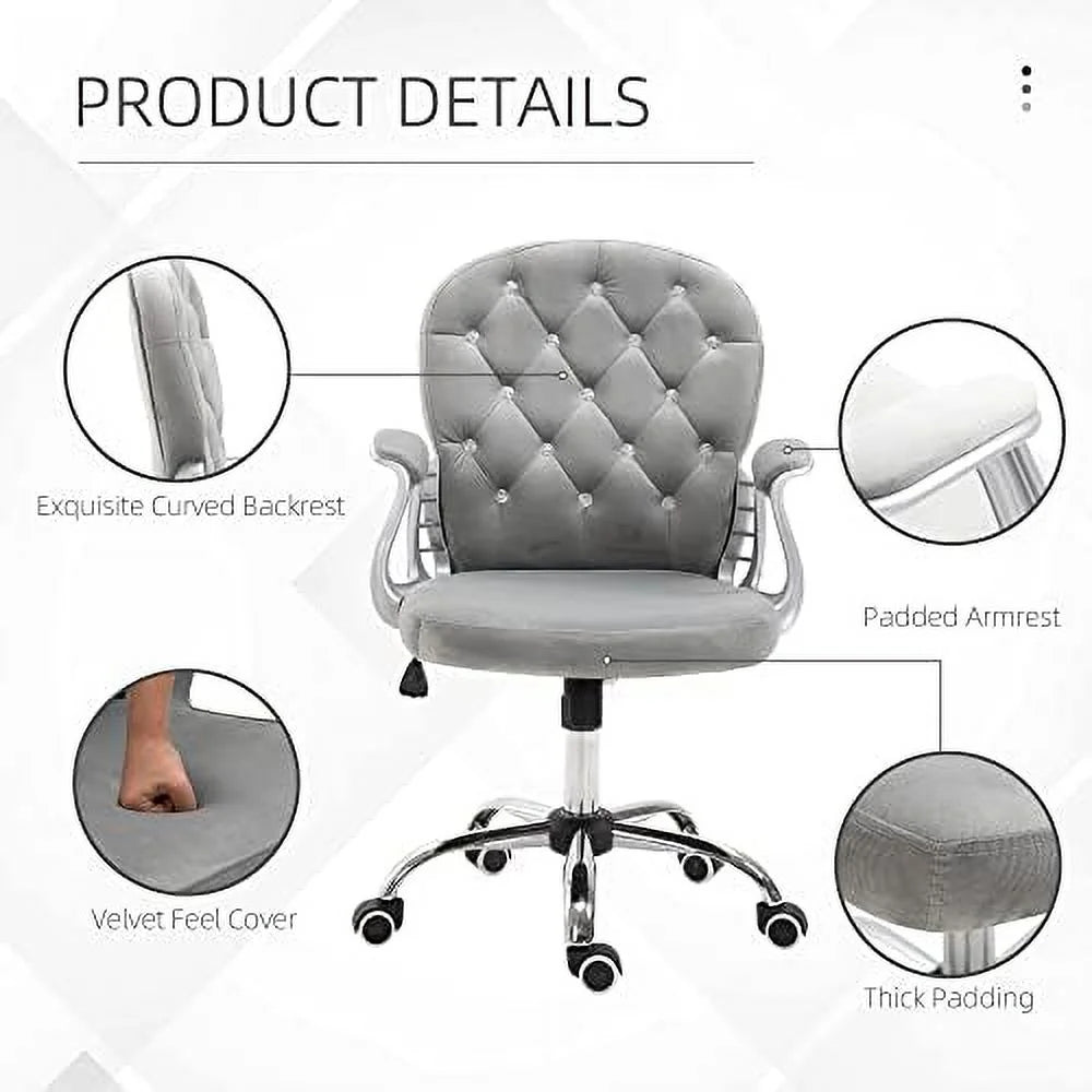 Velvet Tufted Desk Chair with Padded Armrests F53446