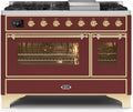 48 Dual Fuel Natural Gas Range in Burgundy with Brass Trim V11547