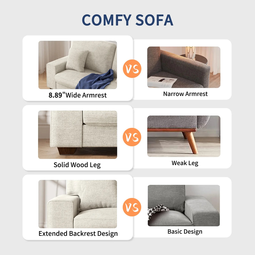 71.25" Beige Loveseat Sofa with Removable Cushion and Cover P388330