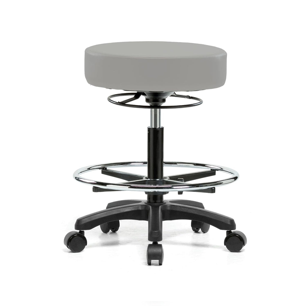 Rolling Height Adjustable Stool with Footring, Black Vinyl B2602