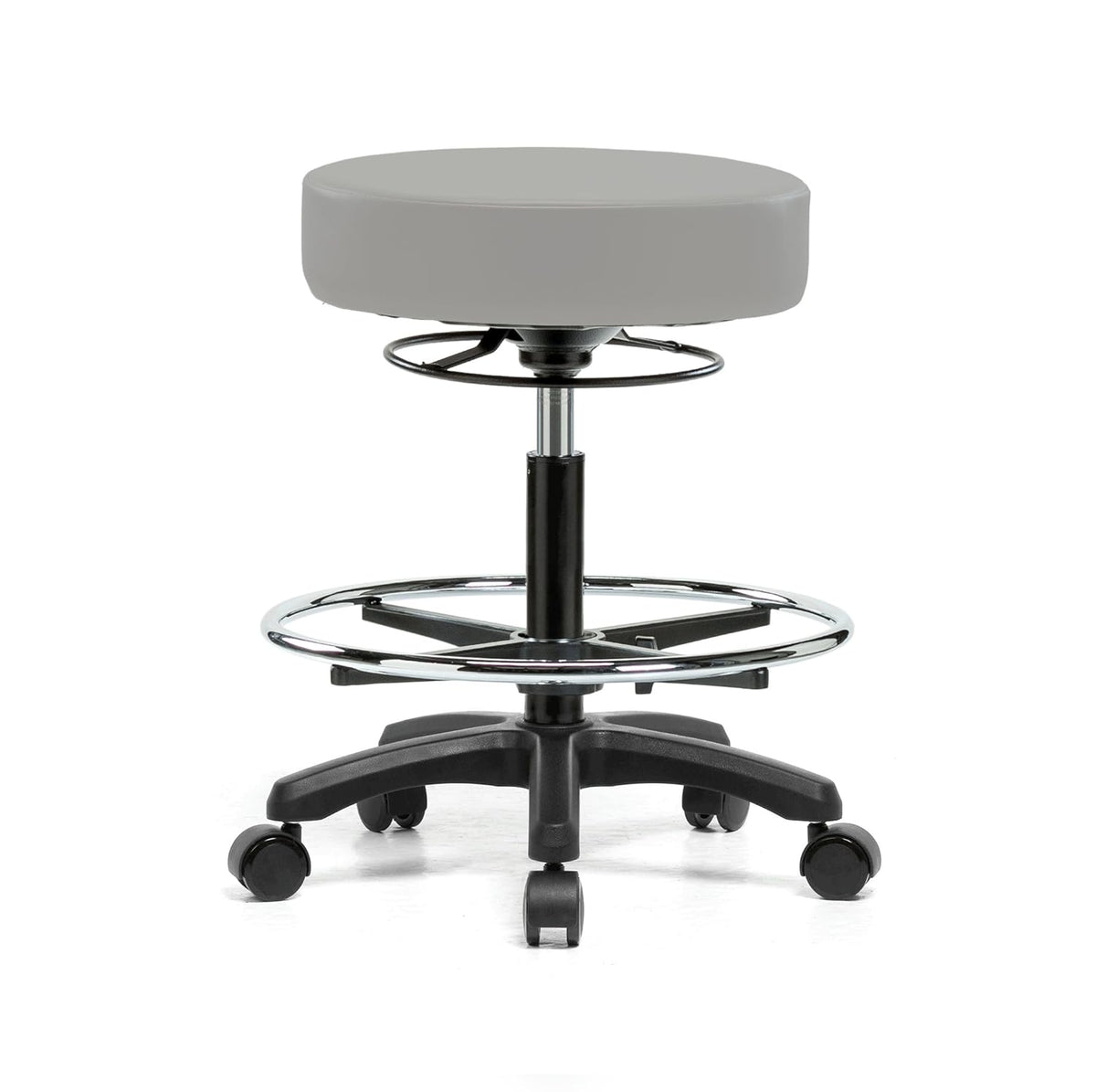 Rolling Height Adjustable Stool with Footring, Black Vinyl B2602