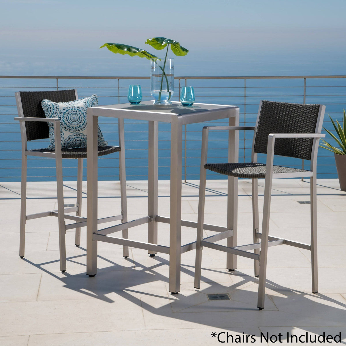 Square Aluminum Bar Table with Glass Top I49367