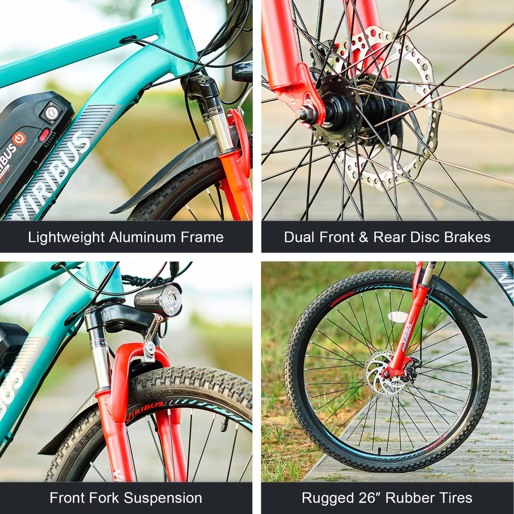 Electric Bike 26" Commuter Mountain Bike Disc Brakes 350W Motor 48V 10.4Ah Lithium Q53540