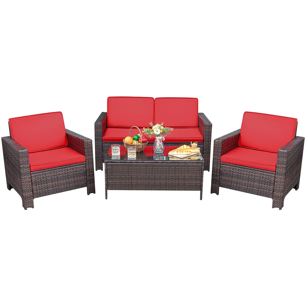 4 Pieces Rattan Wicker Patio Conversation Sofa Set L66752