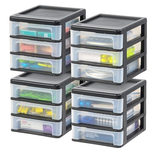 Black Plastic 3-Drawer Stacking Storage Organizer, 2-Pack B534483