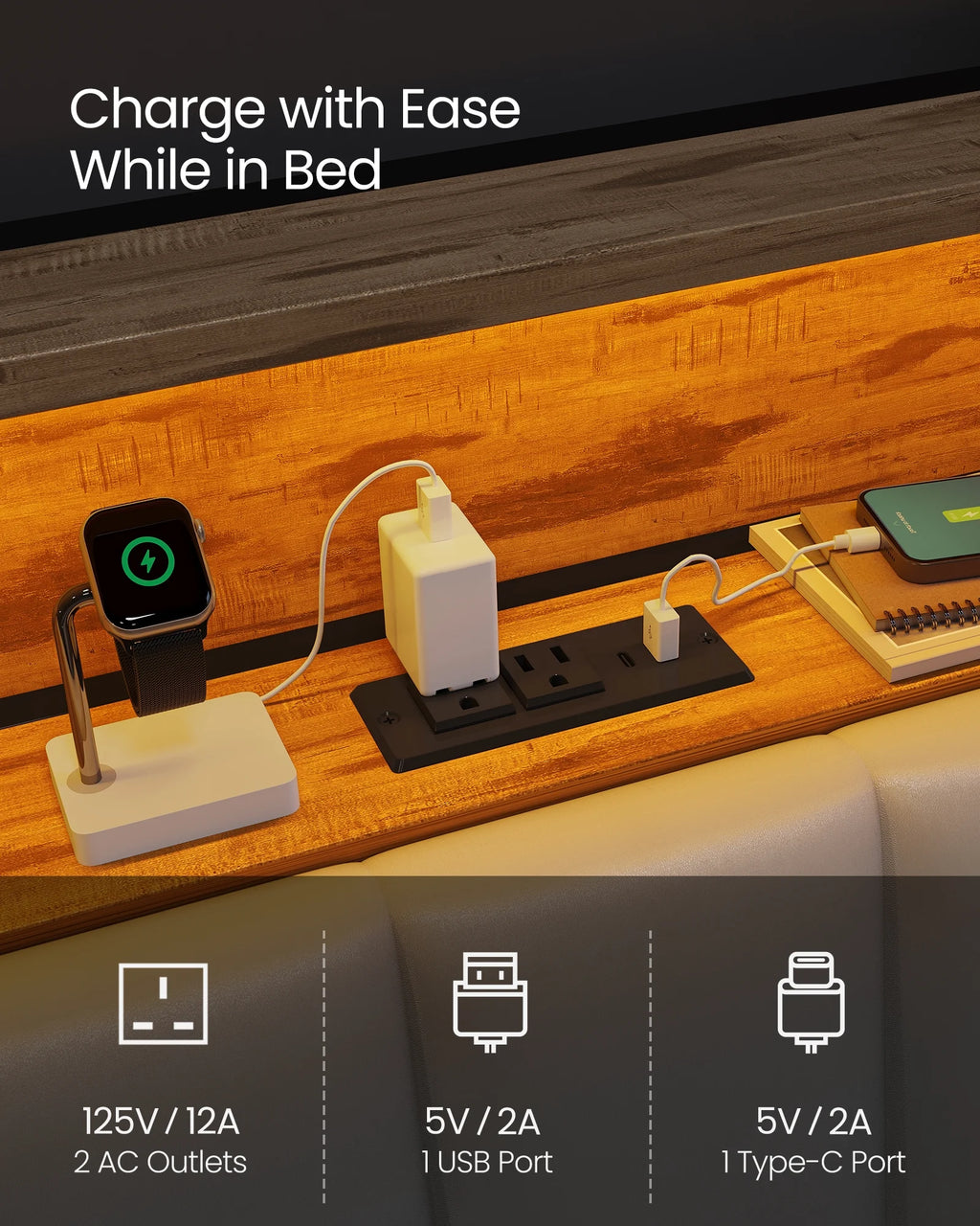Full Size Bed Frame with Storage Headboard and Charging Station C884
