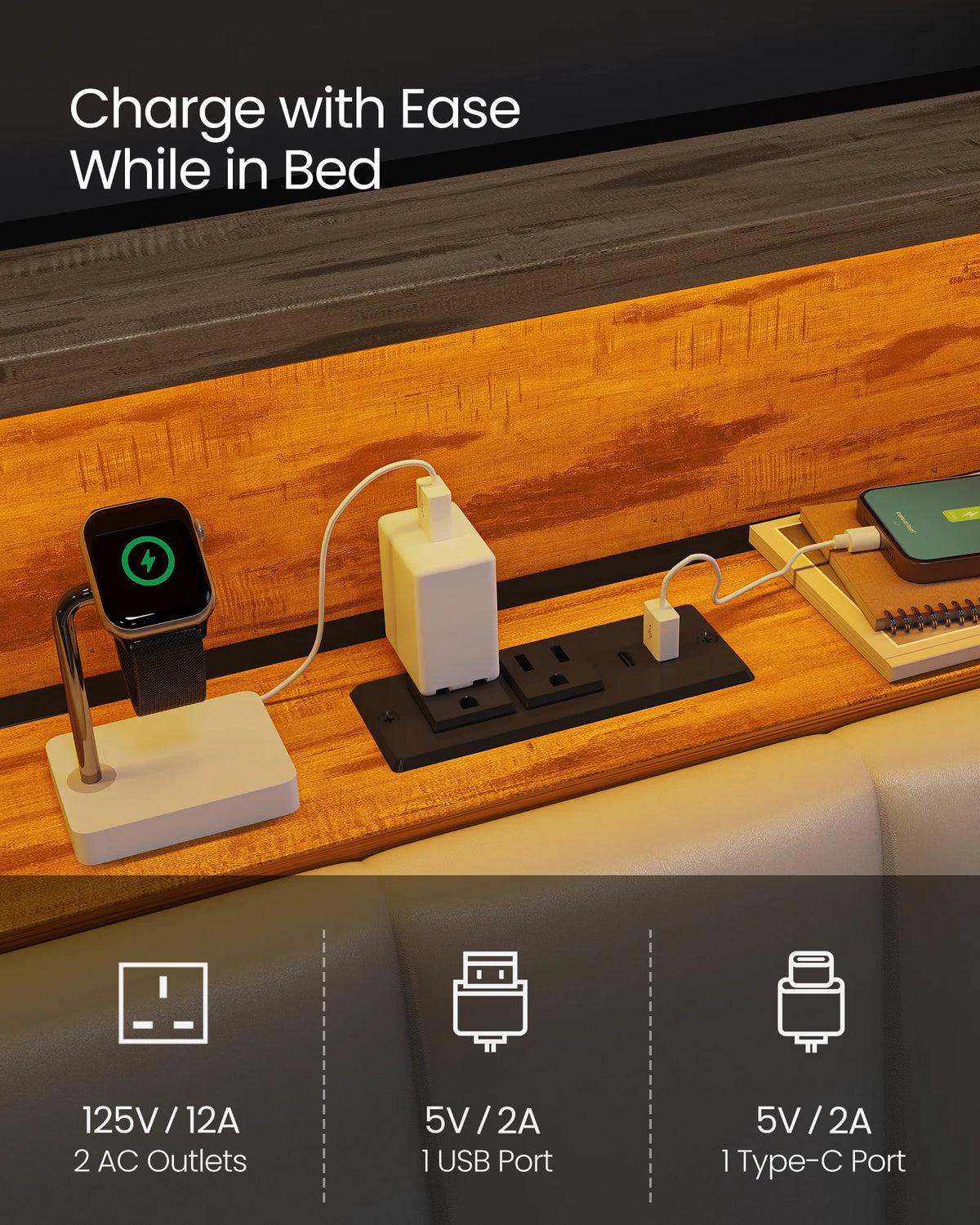Full Size Bed Frame with Storage Headboard and Charging Station C884