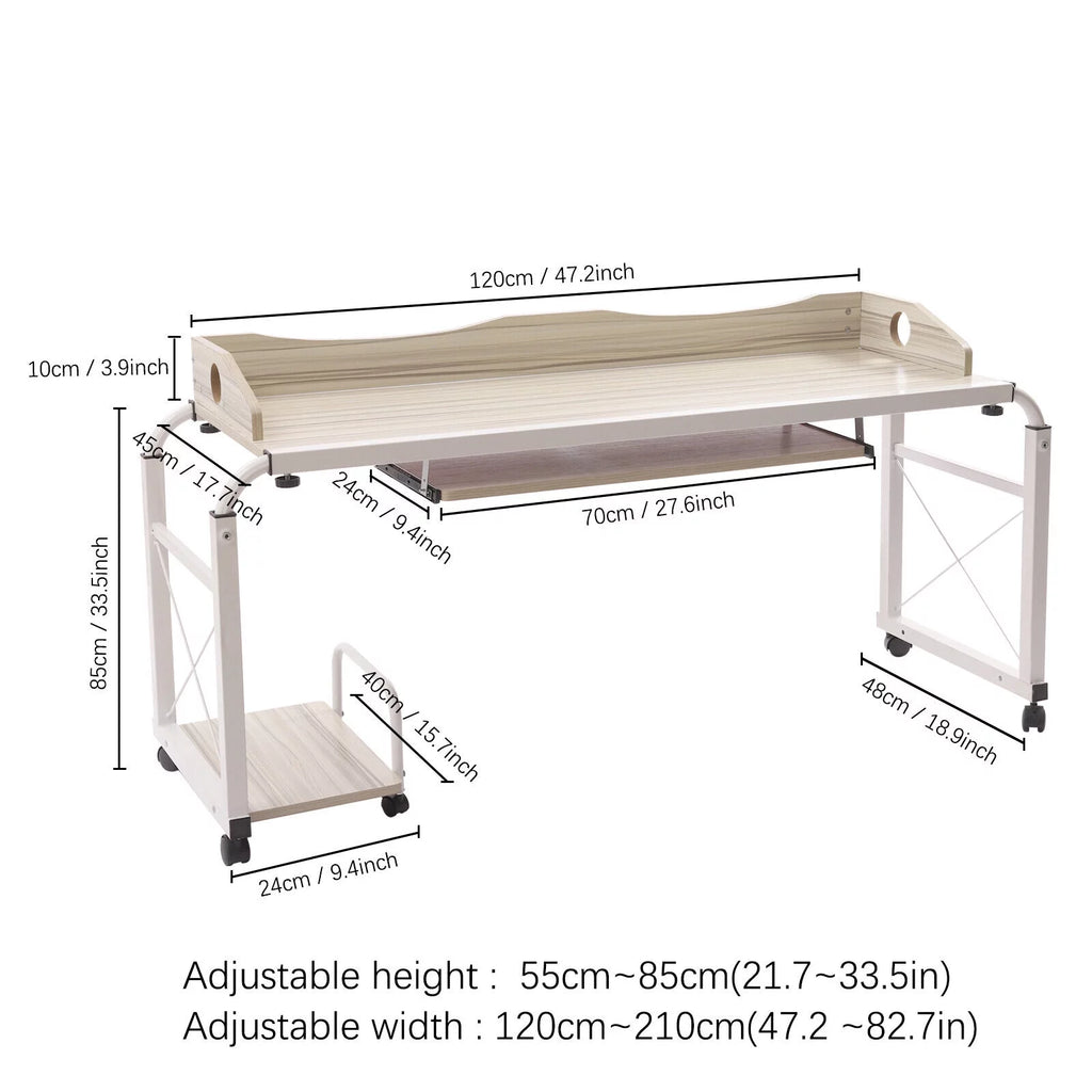 Wood Height Adjustable Mobile Computer Desk with Wheels M876421