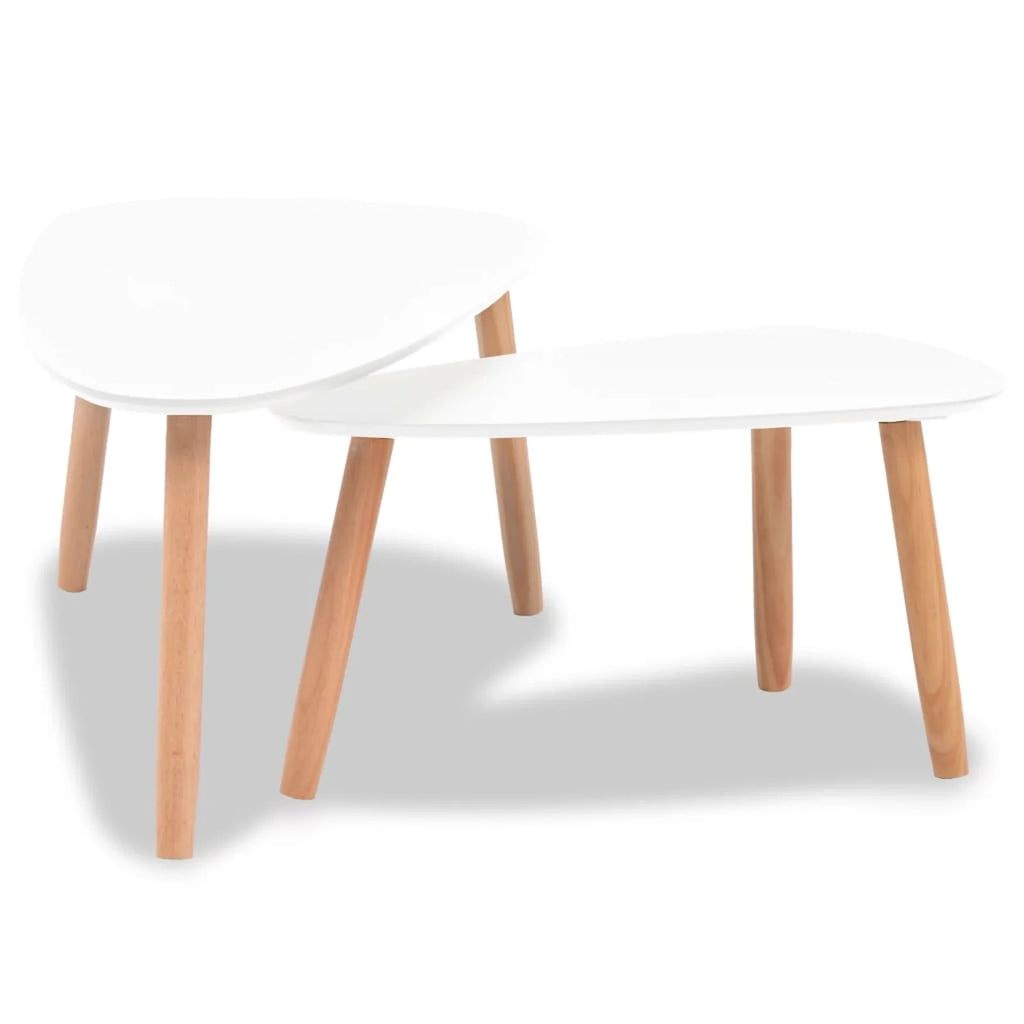 Coffee Table Set 2 Pieces Solid Pinewood White L426