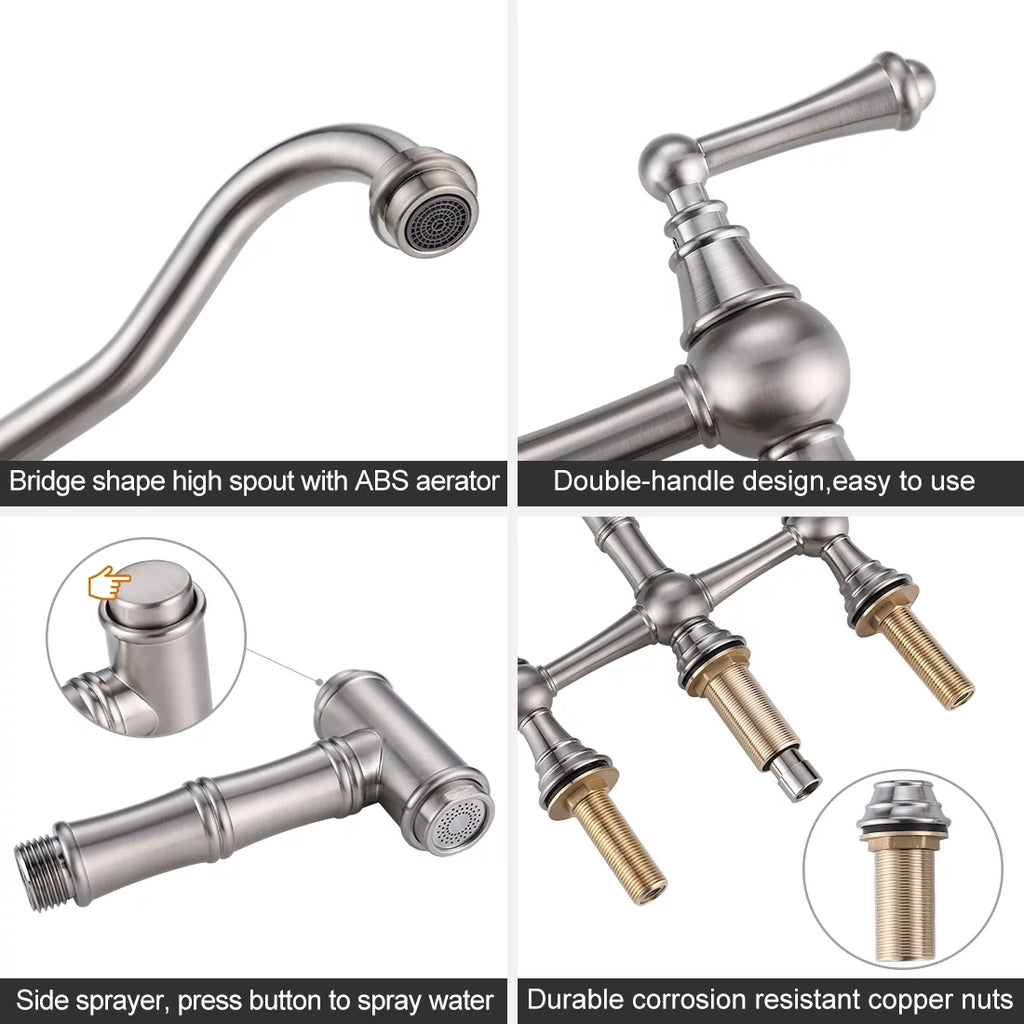 Brushed Nickel Kitchen Faucet with Side Sprayer S59412