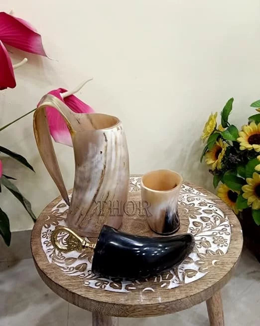 Handmade Drinking Horn Mug Tankard 3 Piece Set F269