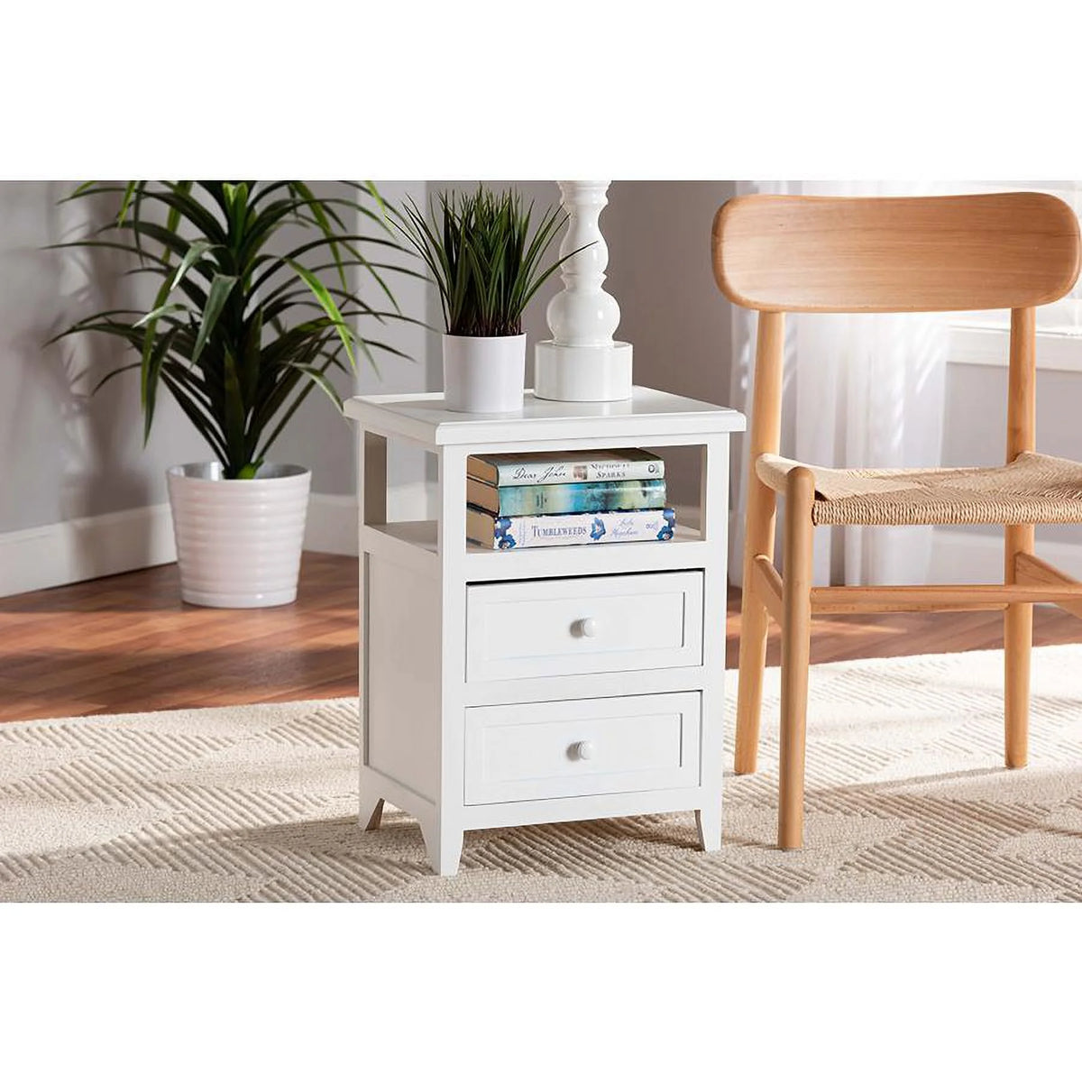 White Finished Wood 2-Drawer Nightstand W75411