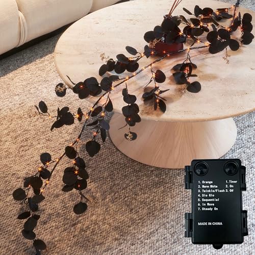 Black Lighted Eucalyptus Garland with 8 Functions 6FT N684