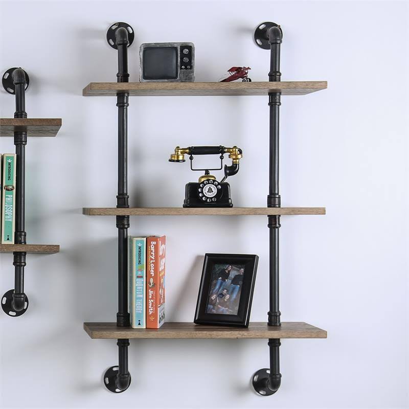 Industrial Wood 3-Tier Wall Display Shelf U350
