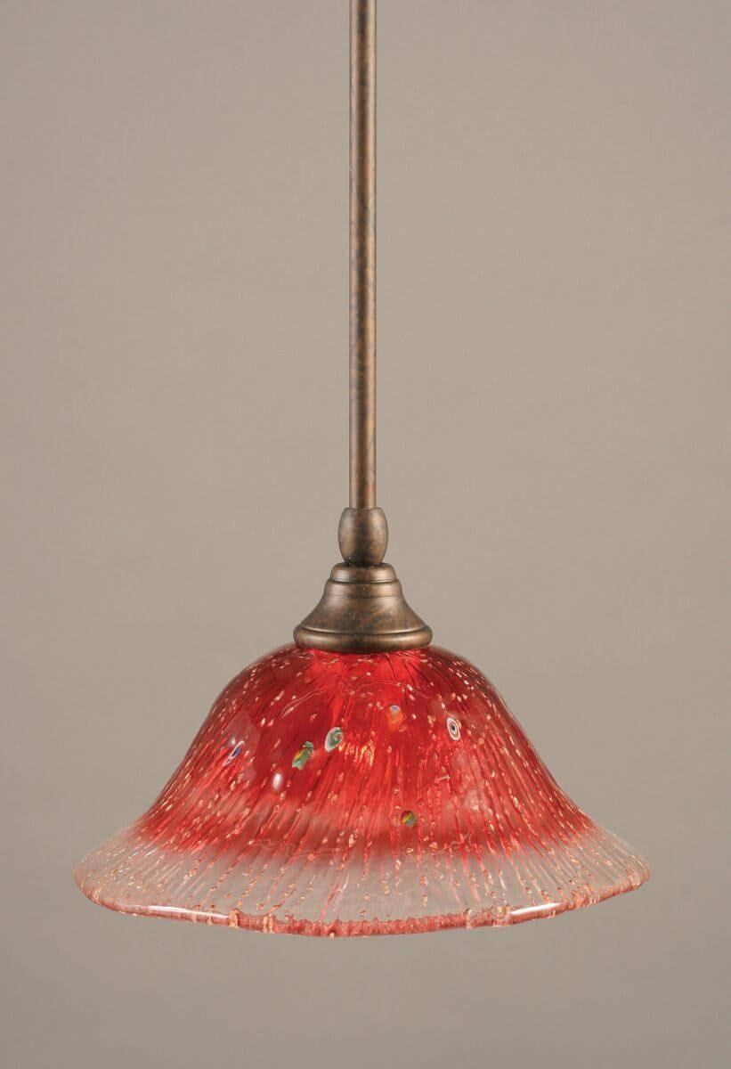 1 Light 10 inch Mini Pendant Bronze Raspberry Crystal Glass K986