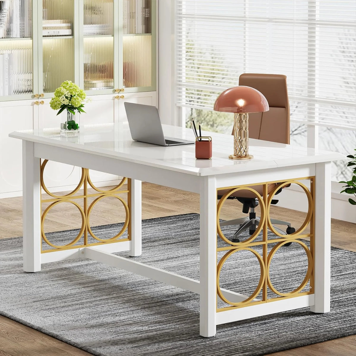 63 Inch Modern Office Desk with Gold Metal Legs P26650