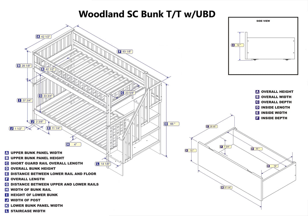Twin over Twin Bunk Bed with 2 Drawers in Grey Z718