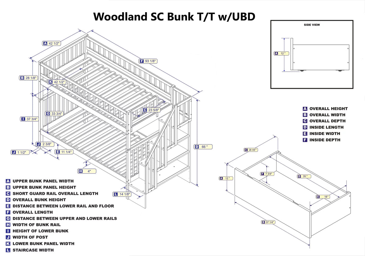 Twin over Twin Bunk Bed with 2 Drawers in Grey Z718