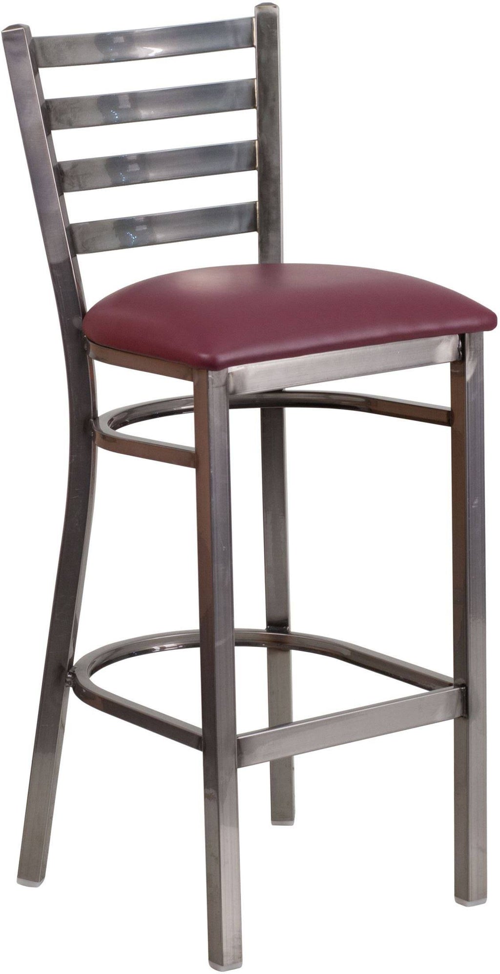 Ladder Back Metal Barstool with Burgundy Vinyl Seat D8153