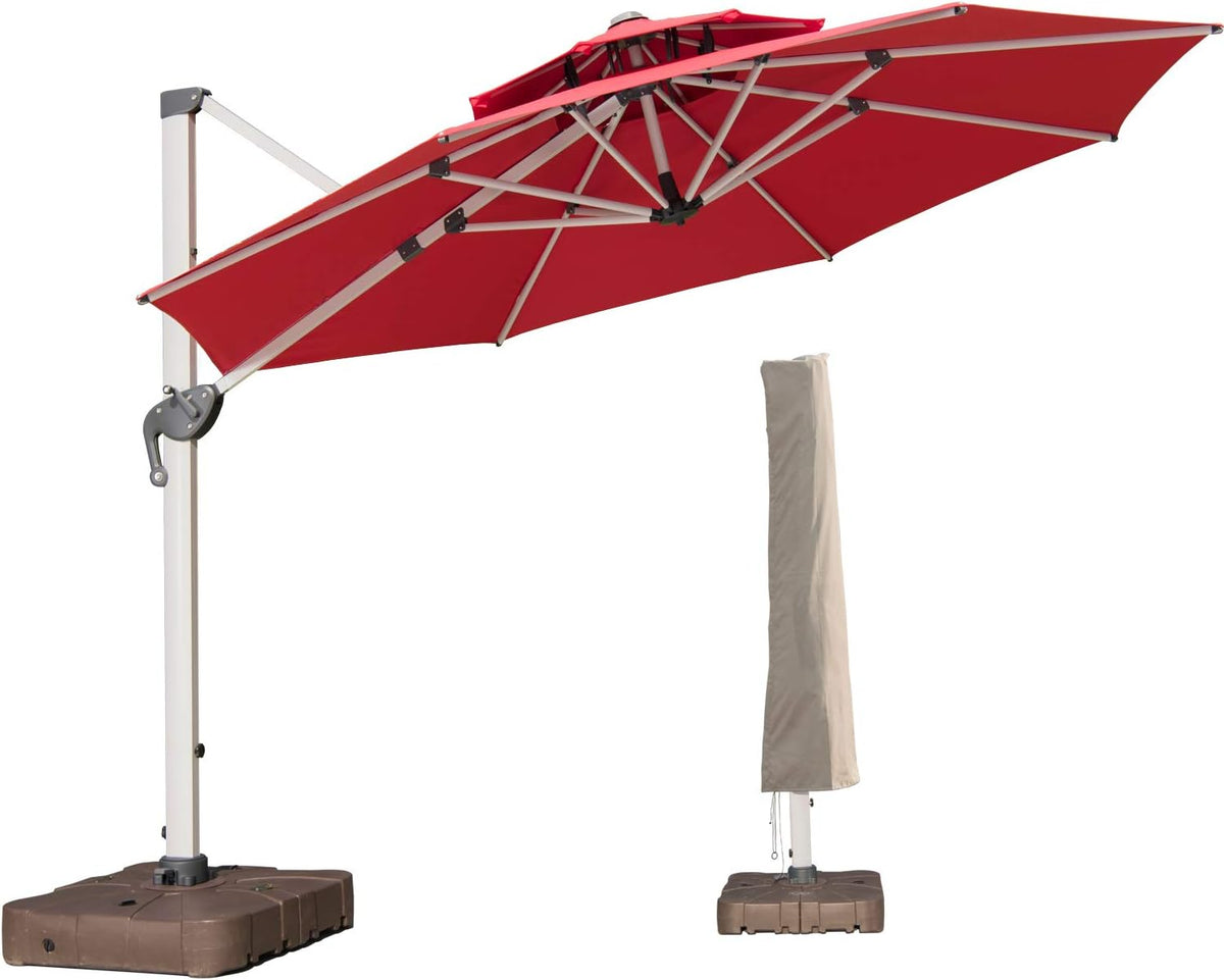 10 FT Square Cantilever Umbrella with Solar LED Lights and Cross Base, Beige Q42203