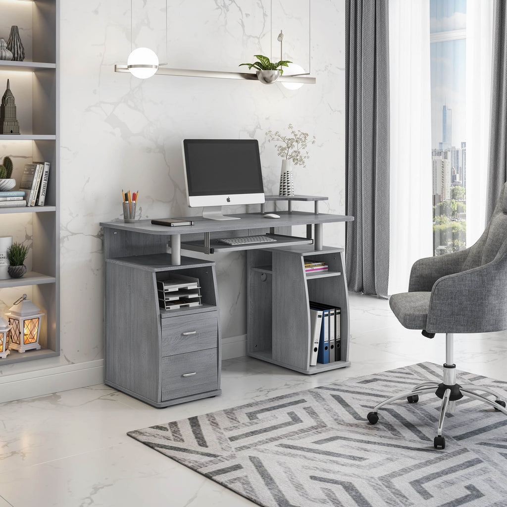 Grey Computer Workstation Desk with Storage N51314