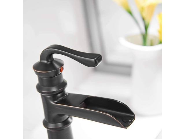 Tall Oil Rubbed Bronze Waterfall Vessel Sink Faucet with Pop Up Drain H108247