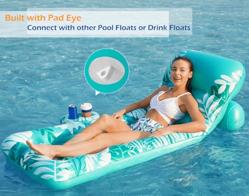 Inflatable Pool Float Lounger with Adjustable Backrest Cup Holders I414745