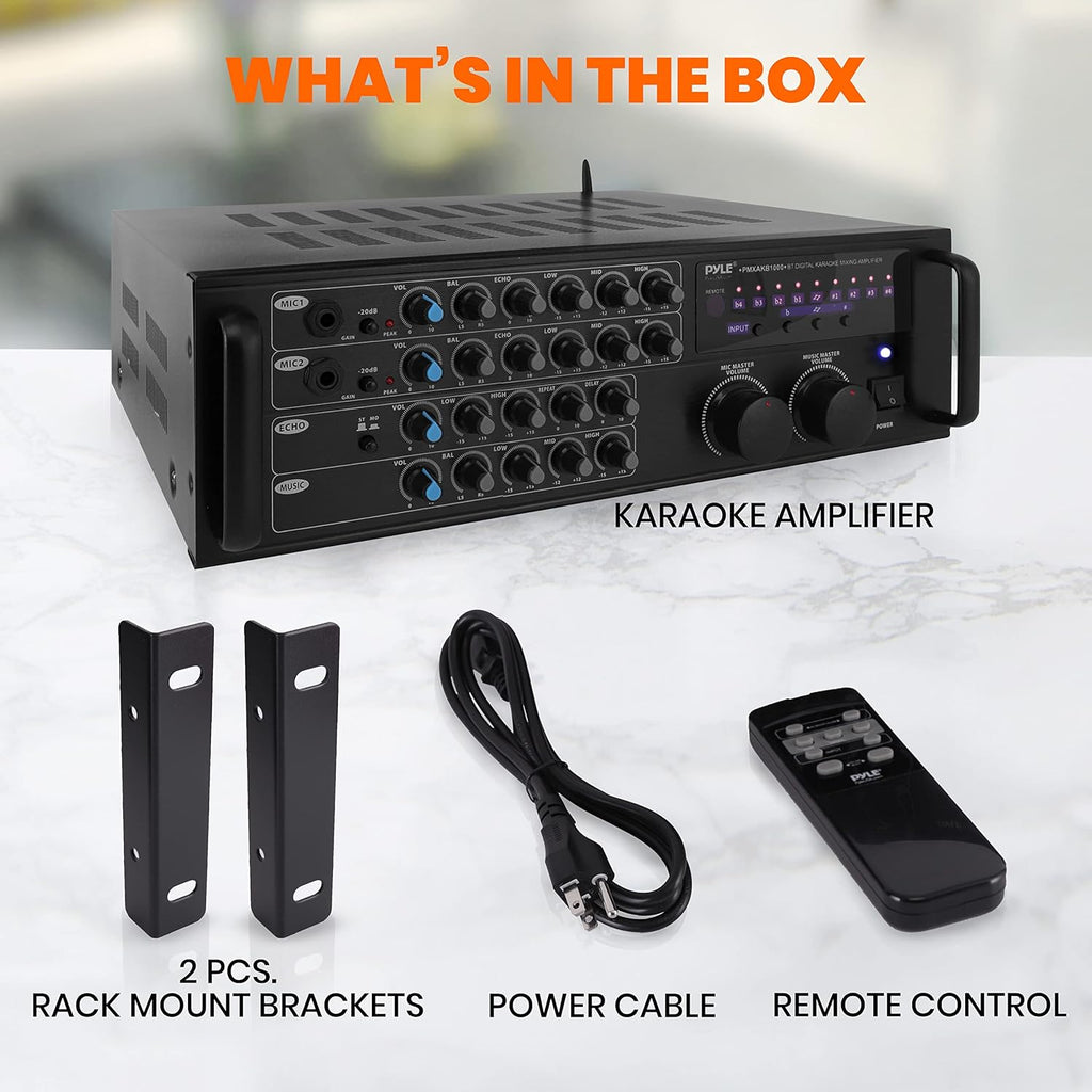 1000-Watt Portable Wireless Bluetooth Stereo Mixer Karaoke Amplifier System with Dual Mic W54474