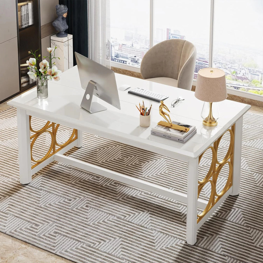 63 Inch Modern Office Desk with Gold Metal Legs P26650