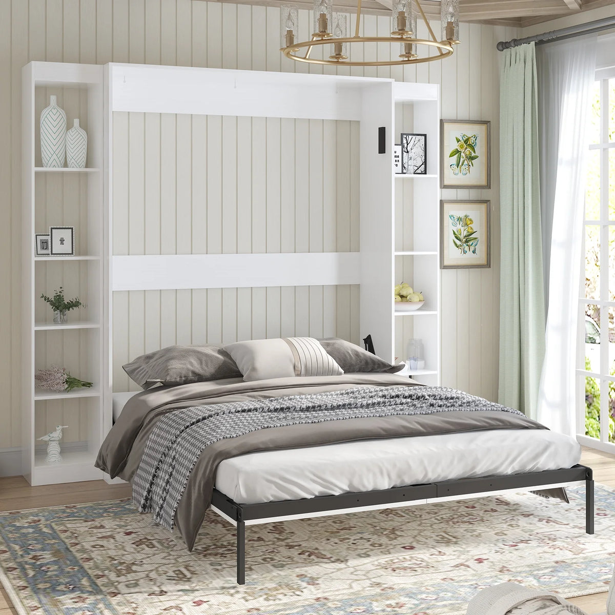 Foldable Murphy Bed with 2 Side Cabinets I52634