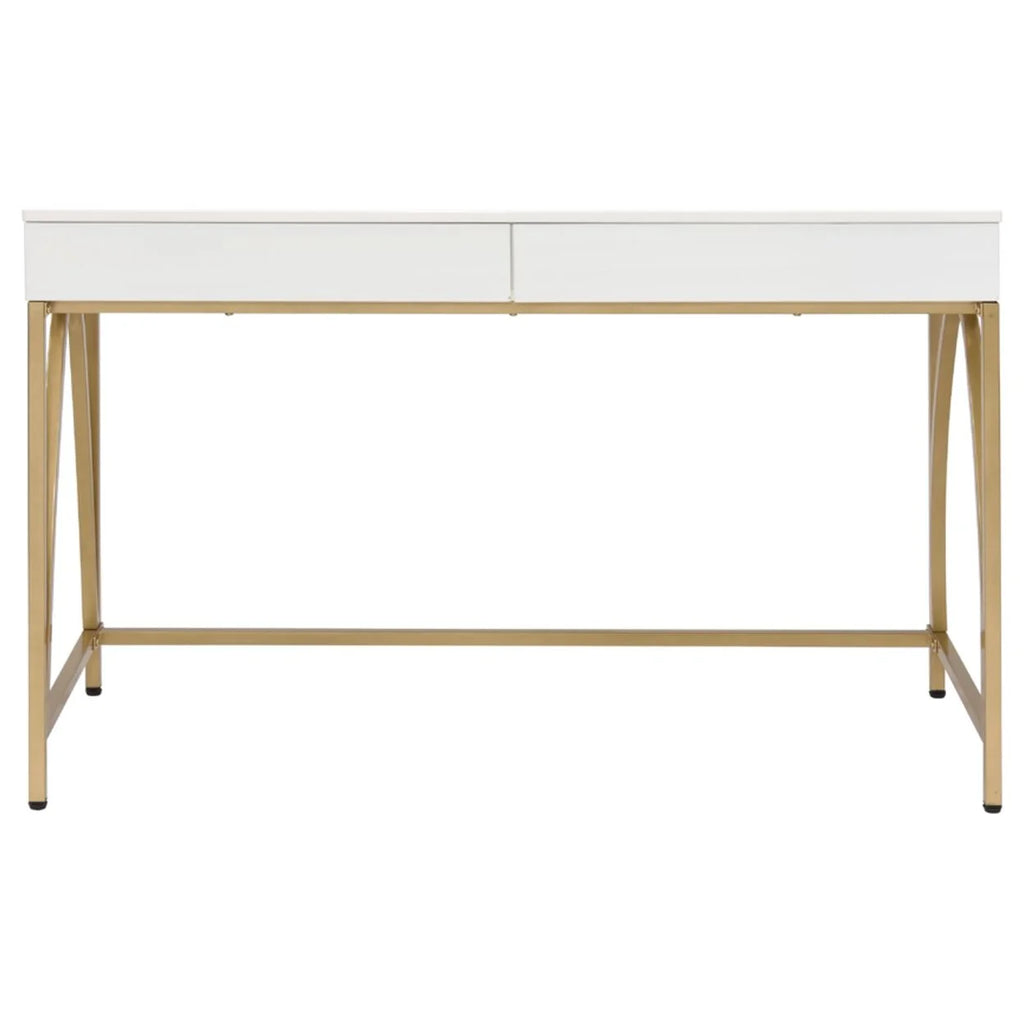 Rectangular Wooden Frame Desk with 2 Drawers and Metal Legs R711