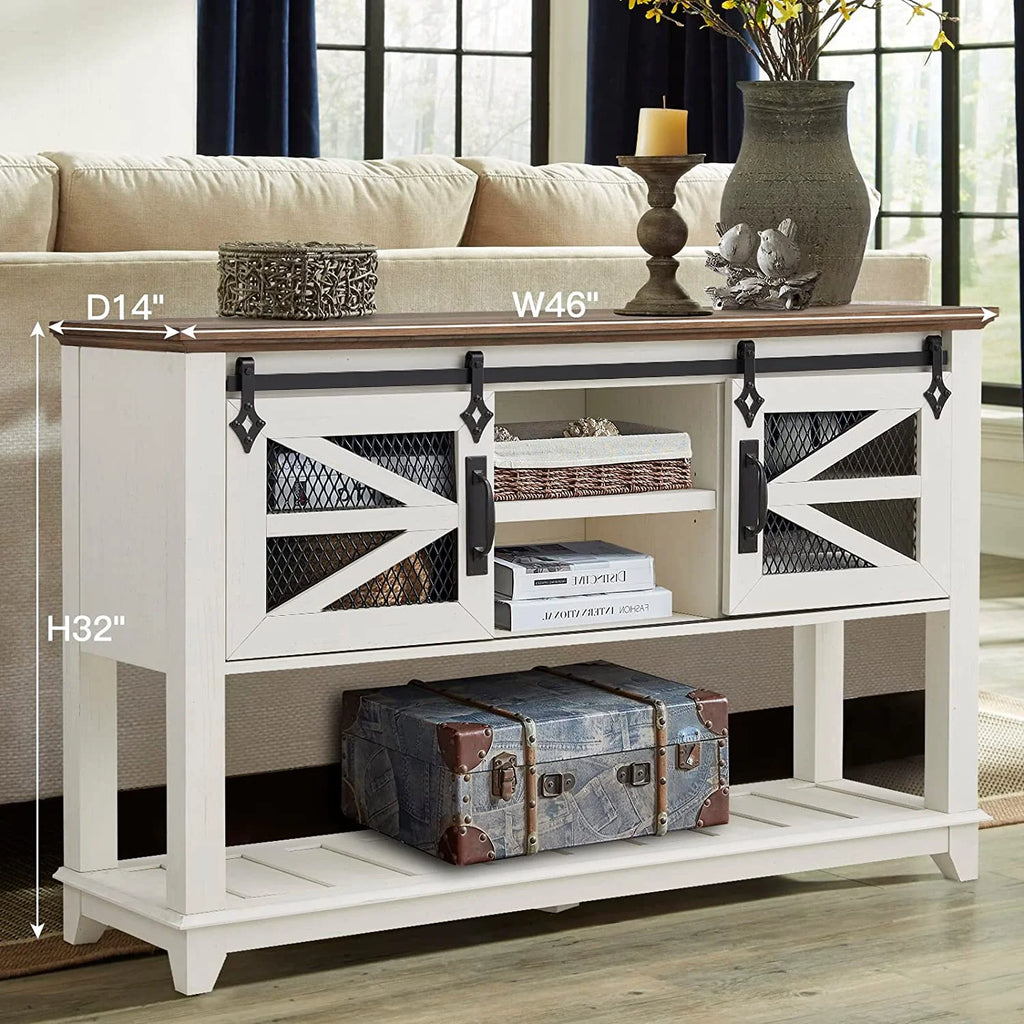 Antique White Wood and Metal Console Table with Storage M224345