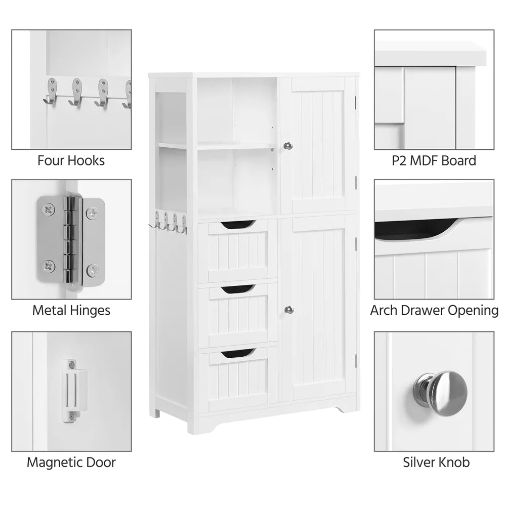 White 3 Drawer Wooden Bathroom Storage Cabinet M15469